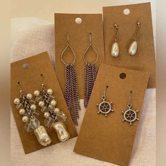 💐5/25 4 pair faux pearl silver tone dangle drop vintage retro tassel earrings - Picture 1 of 8